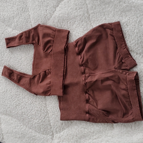 Free People Pants - M/L Free People Good Karma Running Shorts and Square Neck Bra Set Violet Umber